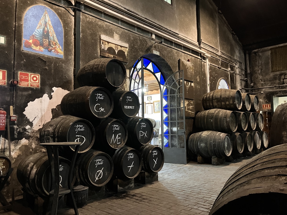 Wine barrels inside a traditional Andalusian bodega